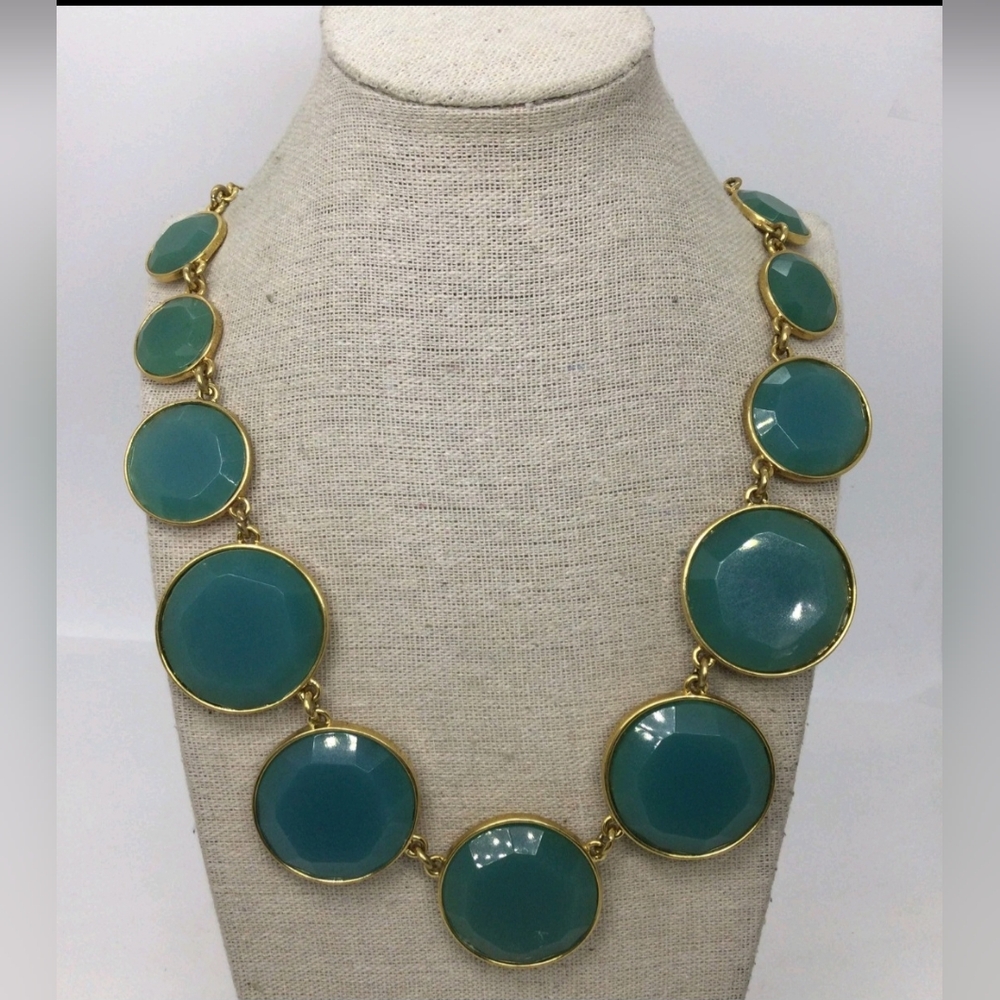 Kate Spade New York Bauble Box Omega Blue Statement Necklace EUC 22"
